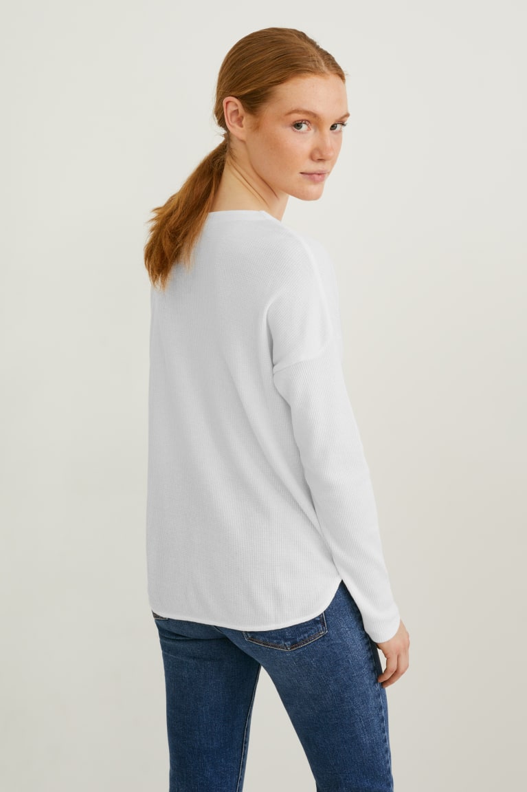 White C&A Basic Long Sleeve Cradle To Cradle Certified® Gold Women's T-shirts | PNHGQ-5861