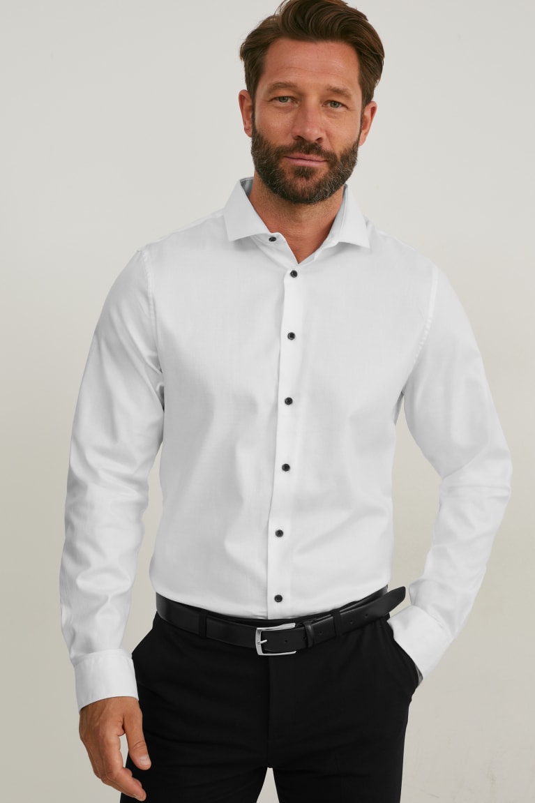 White C&A Business Body Fit Cutaway Collar Organic Cotton Lycra® Men\'s Shirts | KMPYE-4382