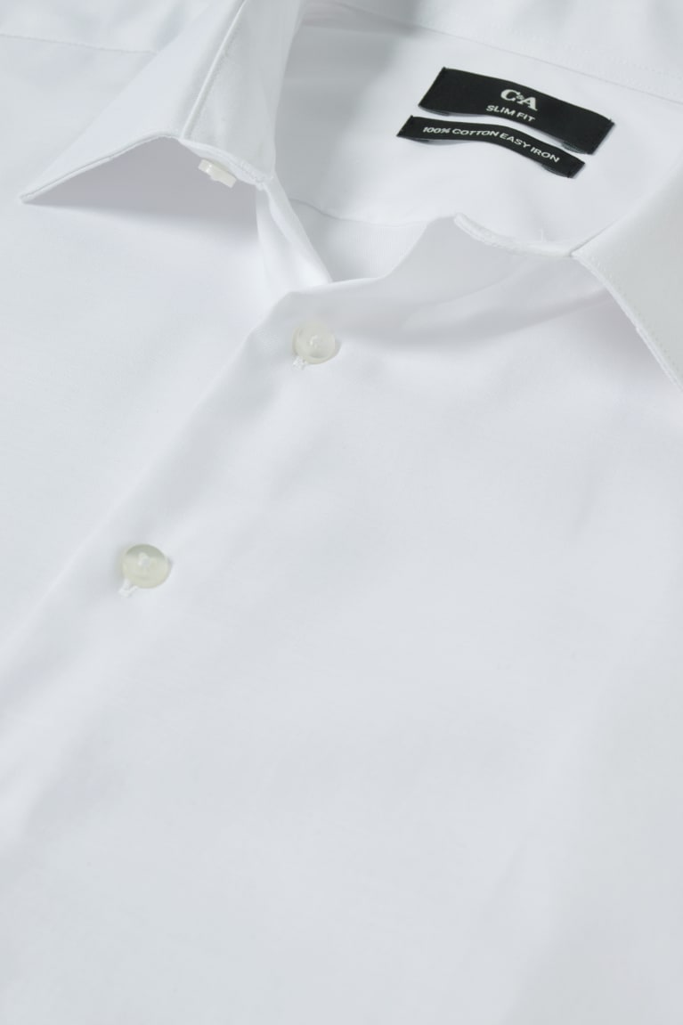 White C&A Business Slim Fit Kent Collar Easy-iron Men's Shirts | ALTUE-9784