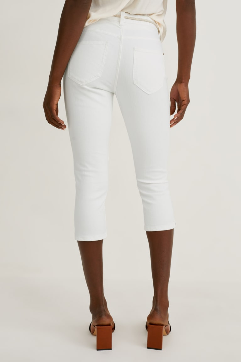 White C&A Capri With Belt Mid Waist Women's Jeans | BOMEL-2605