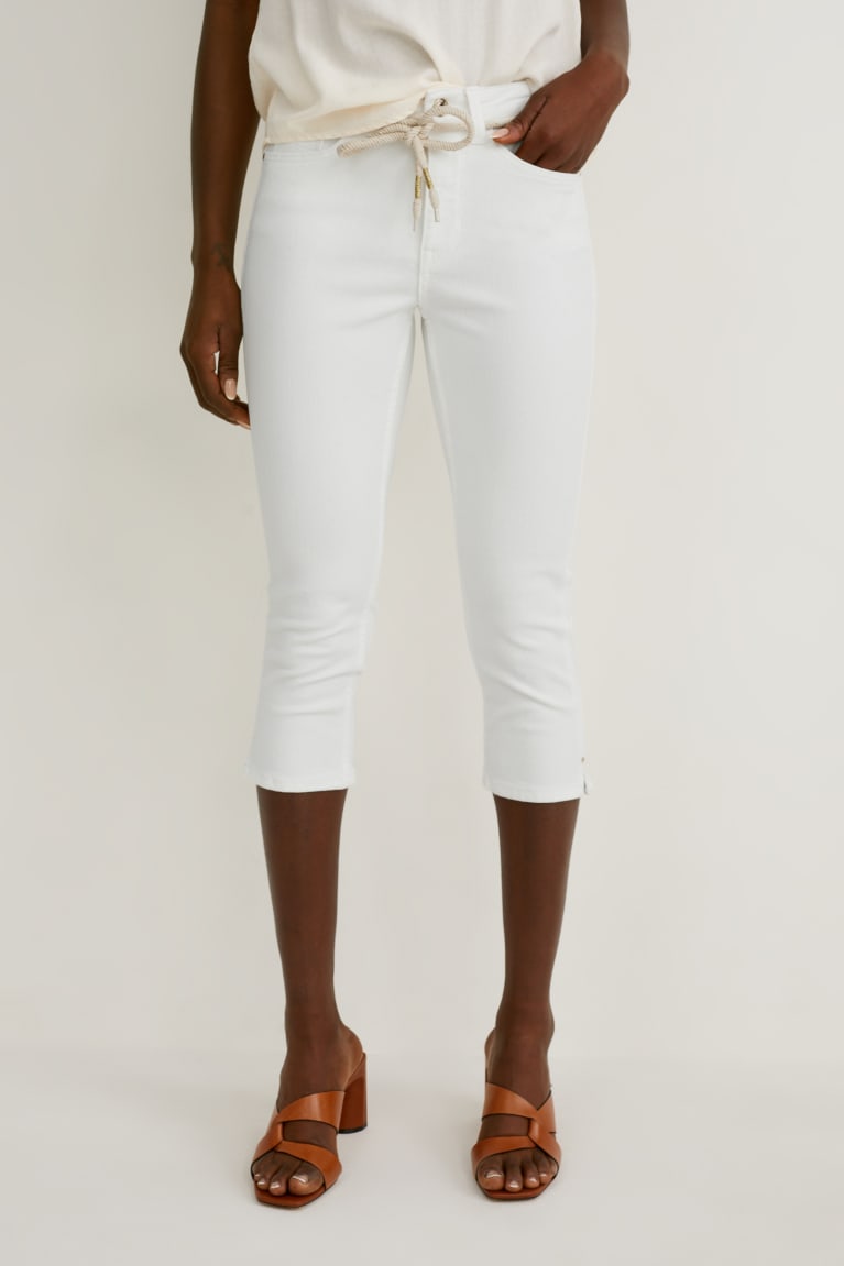 White C&A Capri With Belt Mid Waist Women's Jeans | BOMEL-2605