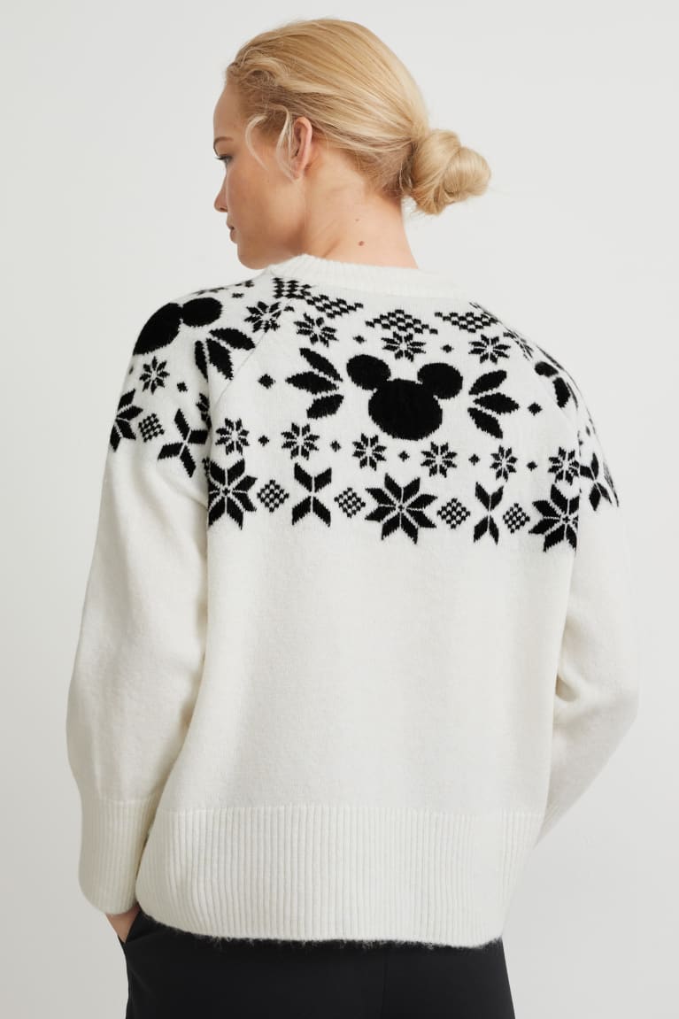 White C&A Christmas Recycled Mickey Mouse Women's Jumper | CNKUM-7968