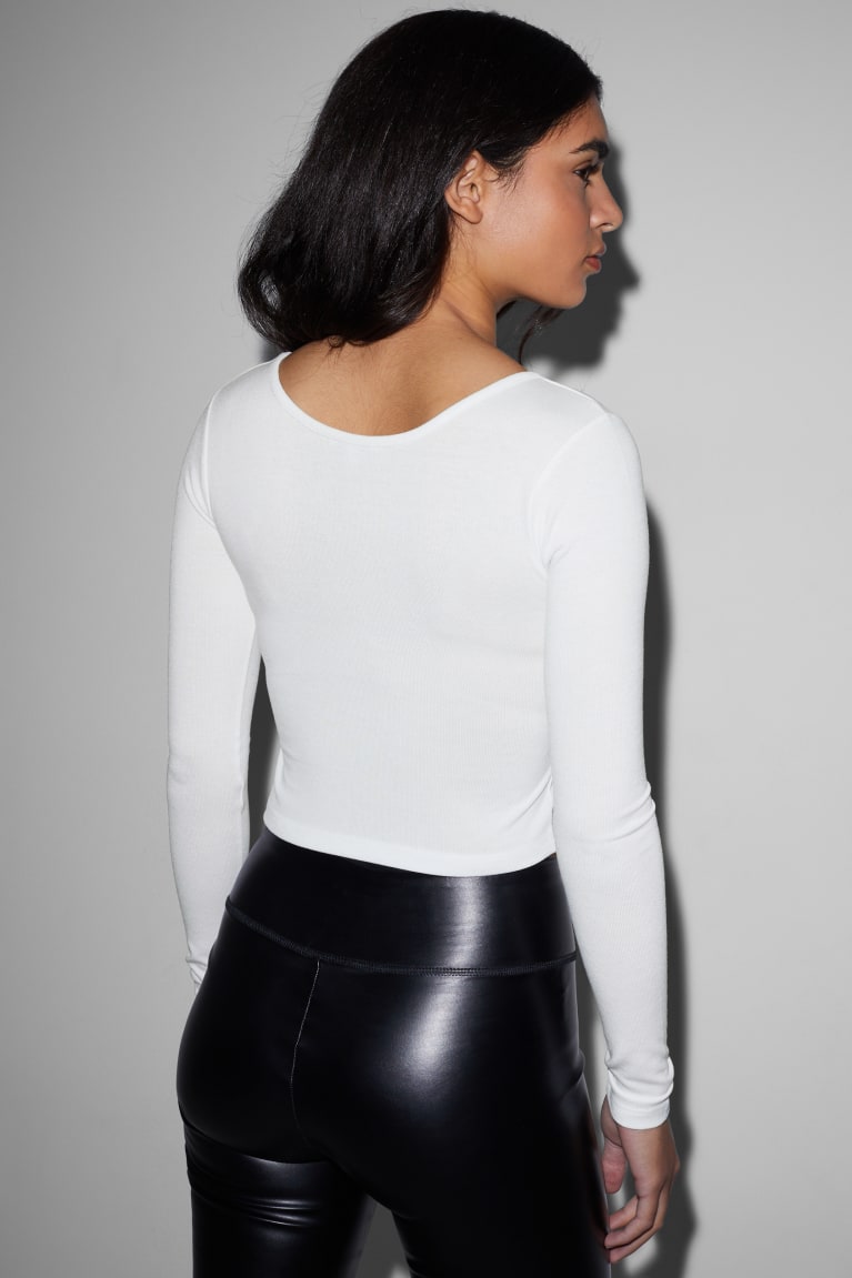 White C&A Clockhouse Cropped Long Sleeve Women's Top | MSJPC-6728