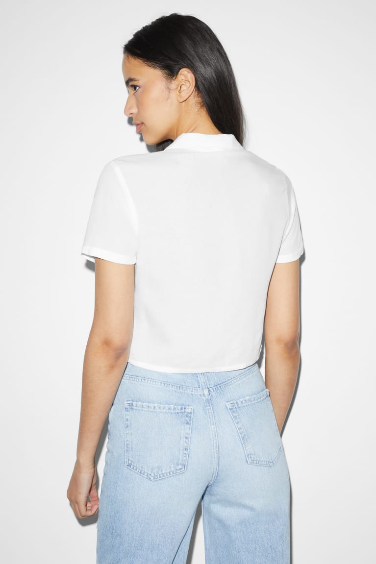 White C&A Clockhouse Cropped With Livaeco™ Fibres Women's Blouses | IGEDX-2738