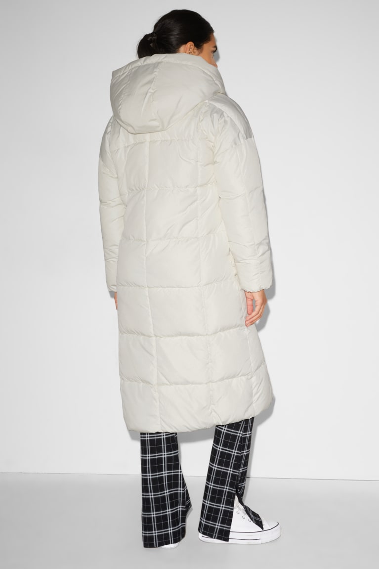 White C&A Clockhouse Quilted With Hood Women's Coats | BVGIU-3480