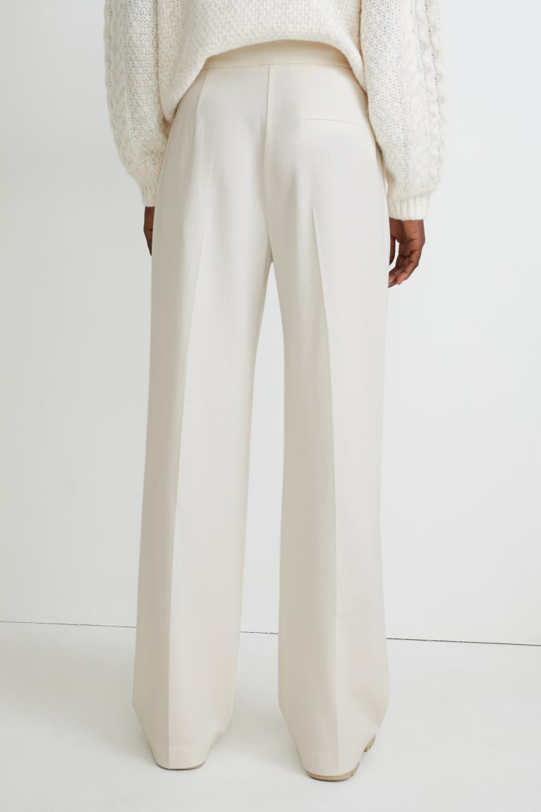 White C&A Cloth High Waist Wide Leg Women's Trousers | QHADU-5968