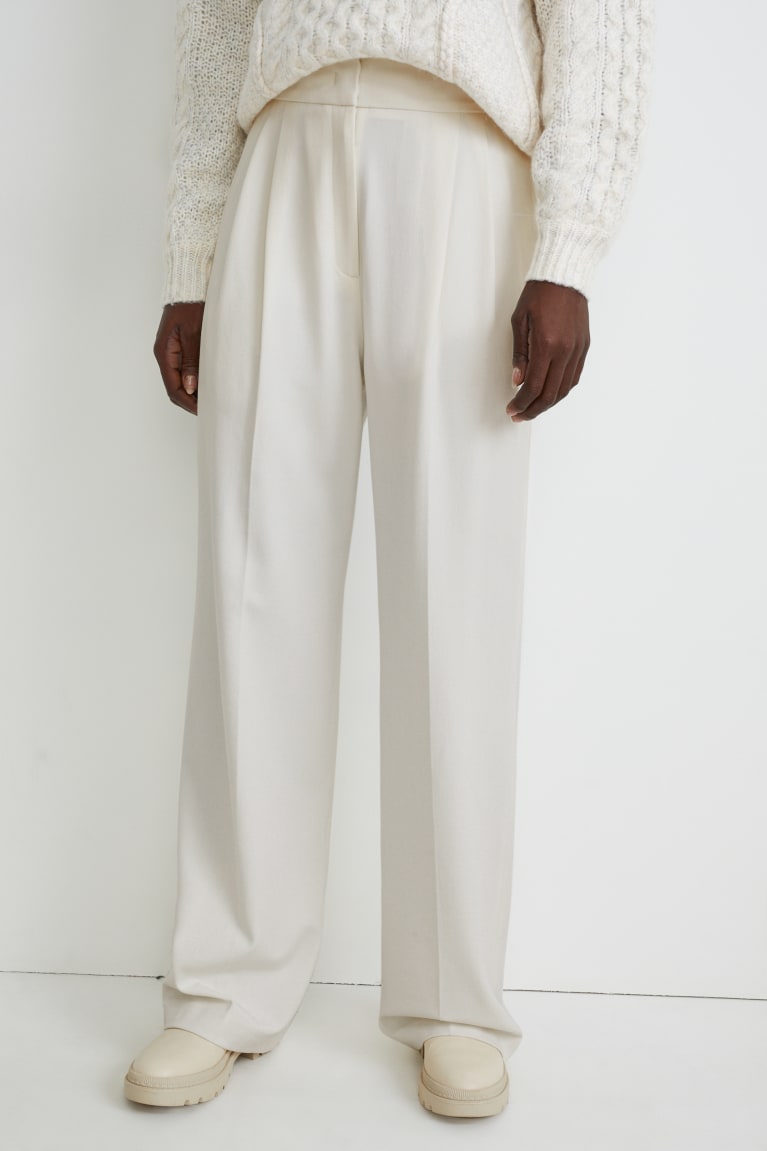 White C&A Cloth High Waist Wide Leg Women's Trousers | QHADU-5968