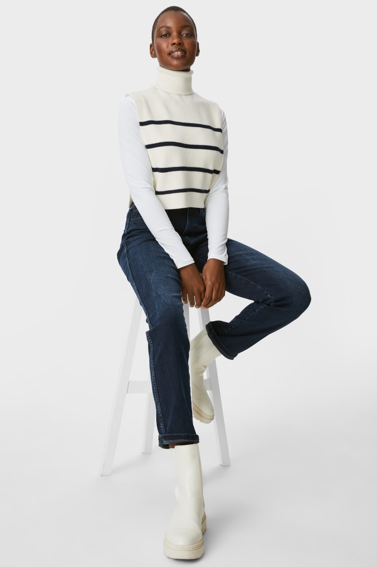 White C&A Knitted Slipover Striped Women's Hoodie | GQFUL-6301