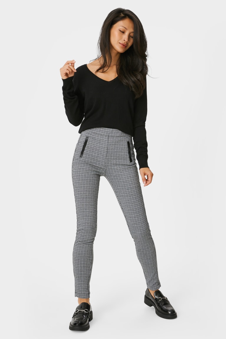 White C&A Leggings Recycled Check Women\'s Trousers | TJQYK-0347