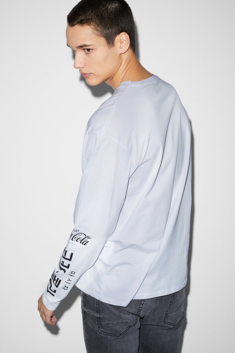 White C&A Long Sleeve Coca-cola Men's Top | LEKQH-0549