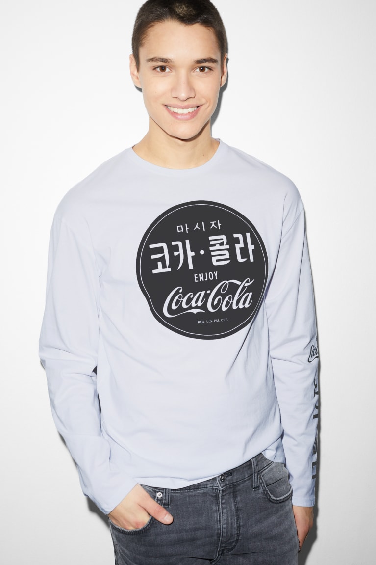 White C&A Long Sleeve Coca-cola Men\'s Top | LEKQH-0549