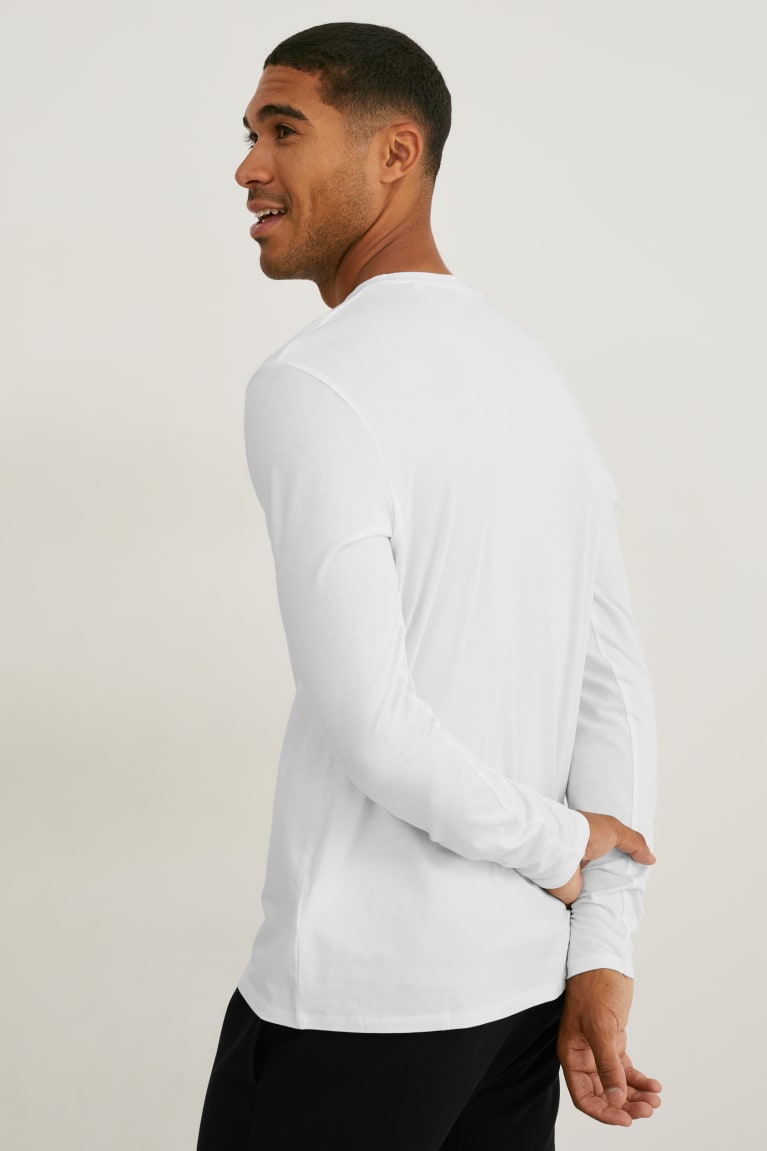 White C&A Long Sleeve Flex Organic Cotton Lycra® Men's Top | VURYD-8931