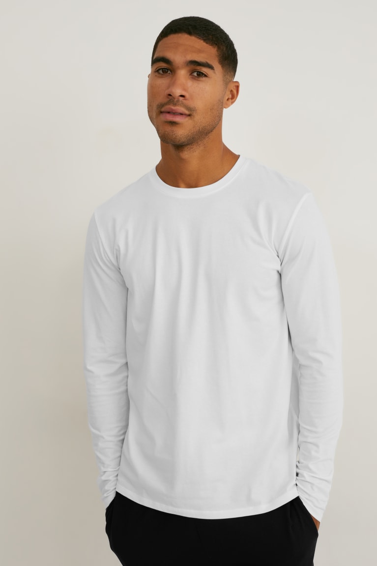 White C&A Long Sleeve Flex Organic Cotton Lycra® Men\'s Top | VURYD-8931