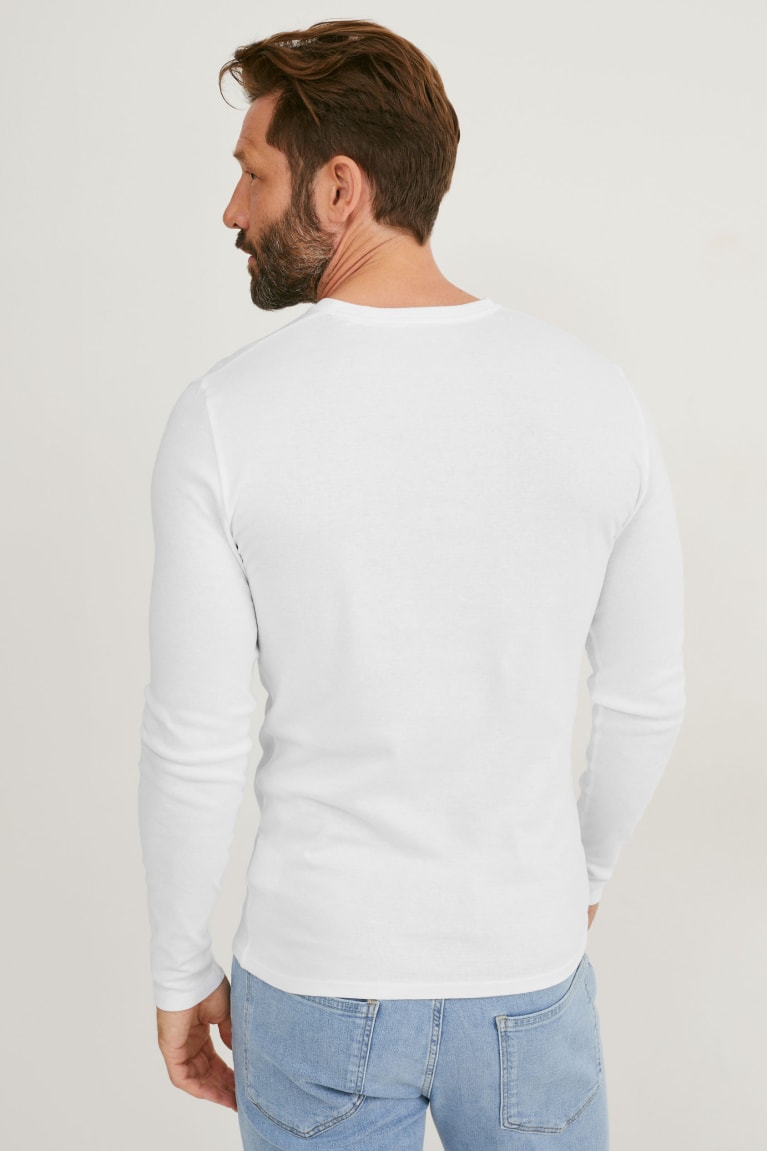 White C&A Long Sleeve Organic Cotton Men's Top | FVBLH-1583