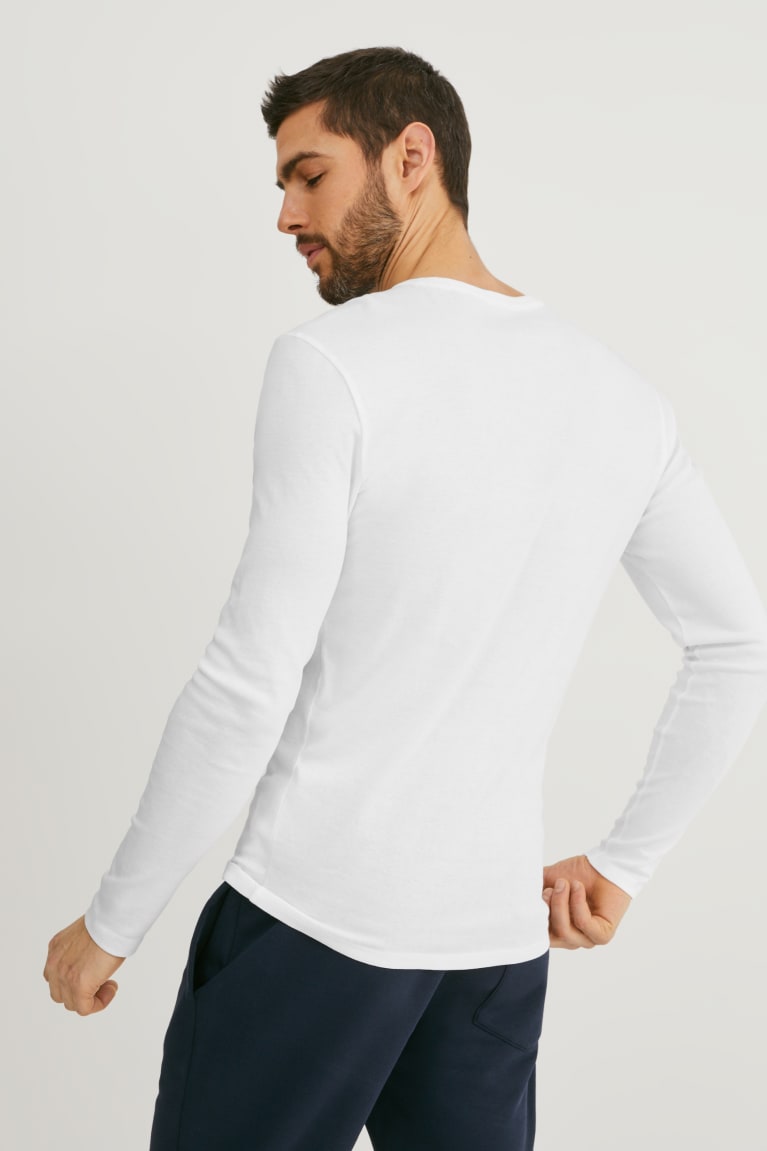 White C&A Long Sleeve Organic Cotton Men's Top | KPGYQ-6942