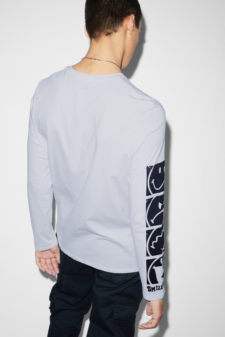 White C&A Long Sleeve Smileyworld® Men's Top | SAQXJ-4316