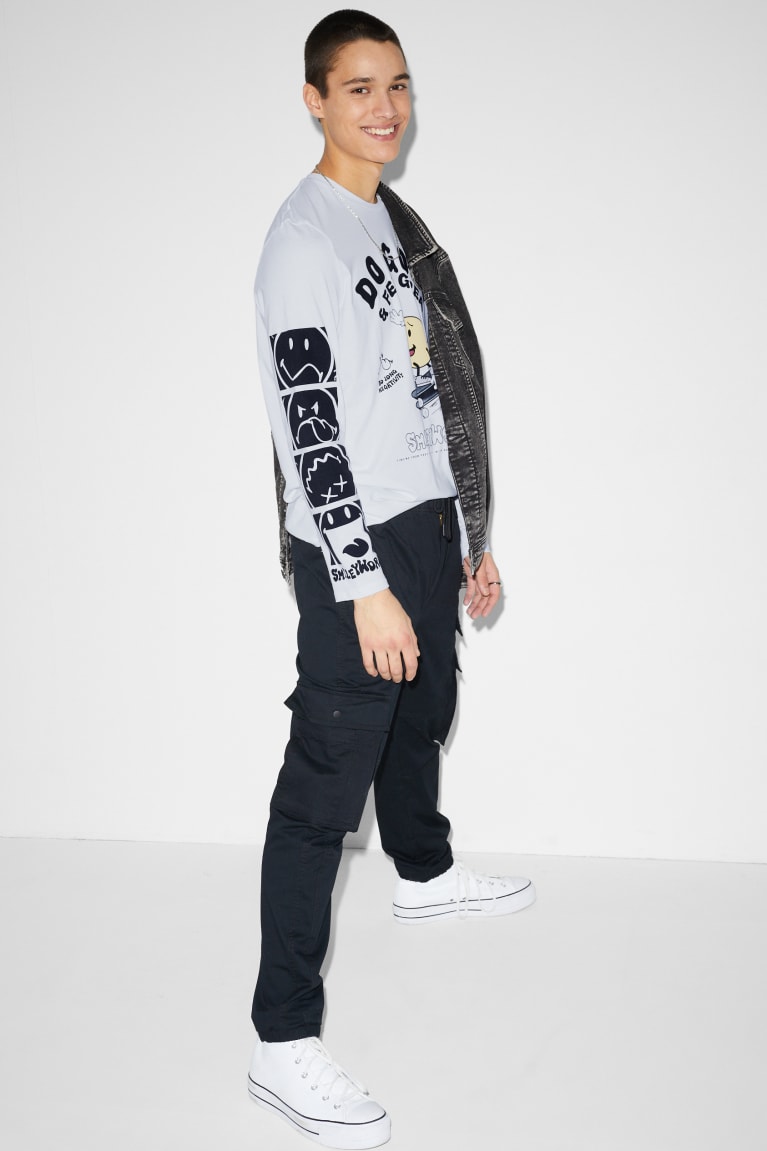 White C&A Long Sleeve Smileyworld® Men's Top | SAQXJ-4316