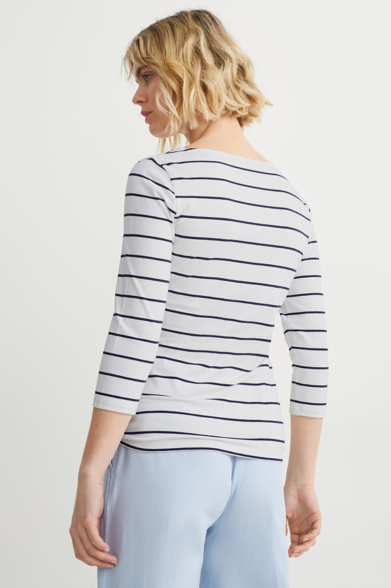 White C&A Long Sleeve Striped Women's Top | VNAFE-9438