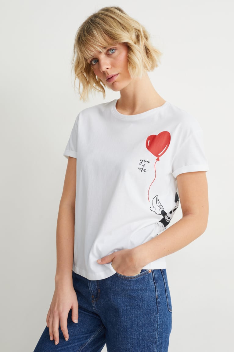 White C&A Mickey Mouse Women\'s T-shirts | FGMWJ-2610