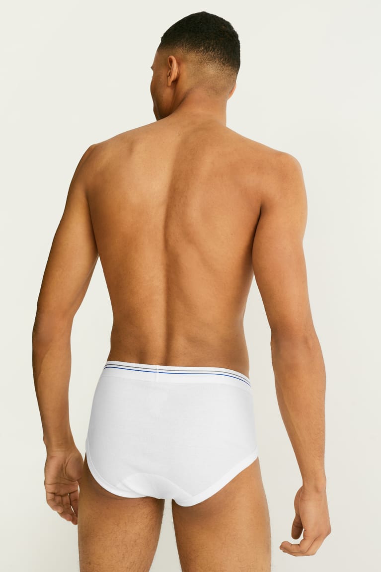 White C&A Multipack Of 2 Briefs Skinny Rib Organic Cotton Men's Underwear | SXJBT-0491