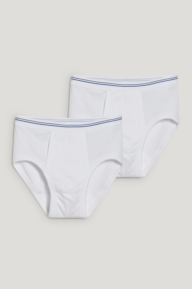 White C&A Multipack Of 2 Briefs Skinny Rib Organic Cotton Men's Underwear | SXJBT-0491