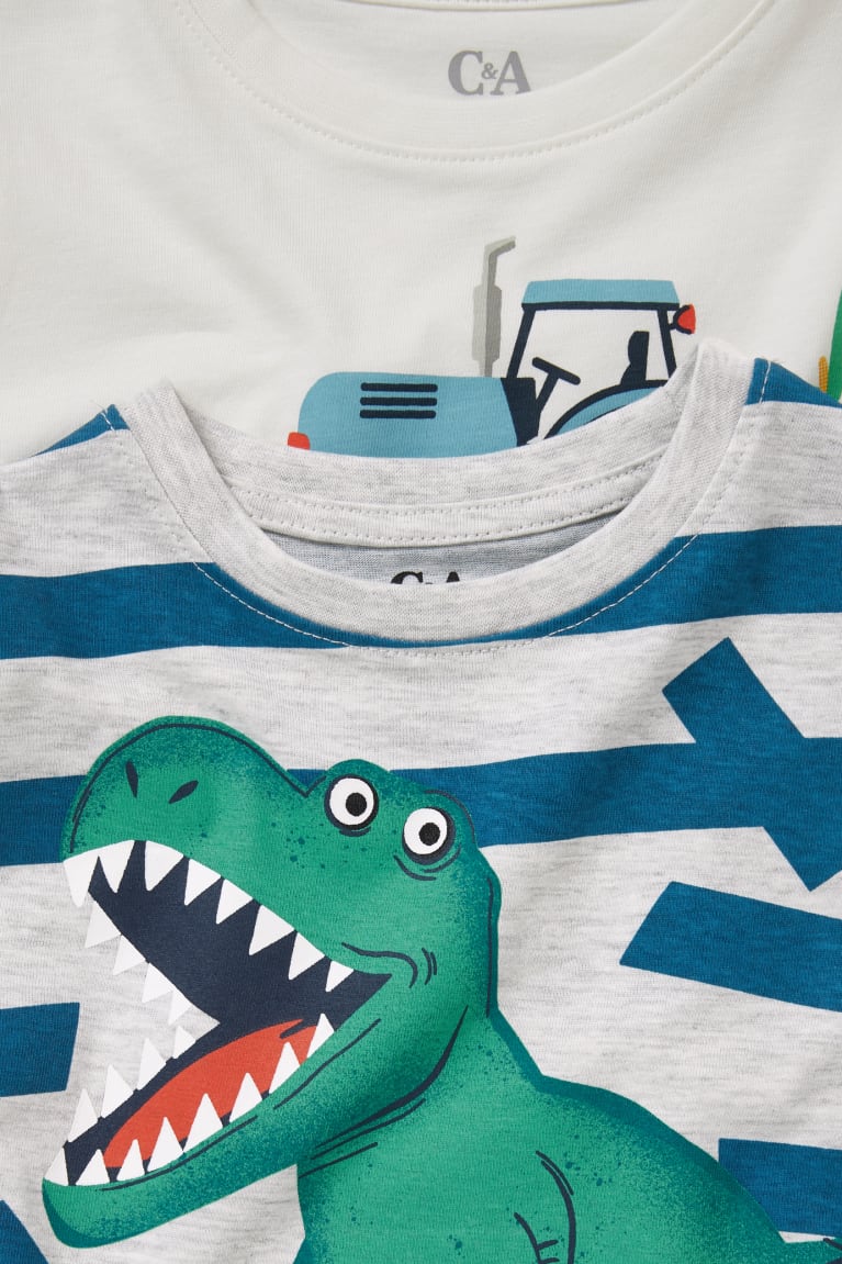 White C&A Multipack Of 2 Tractor And Dinosaur Sleeve Boys' T-shirts | YJHAZ-0284