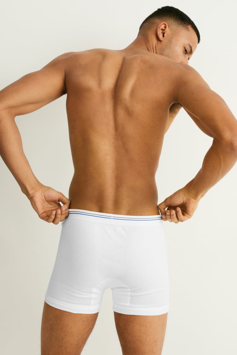 White C&A Multipack Of 2 Trunks Skinny Rib Organic Cotton Men's Underwear | FXTLZ-0342