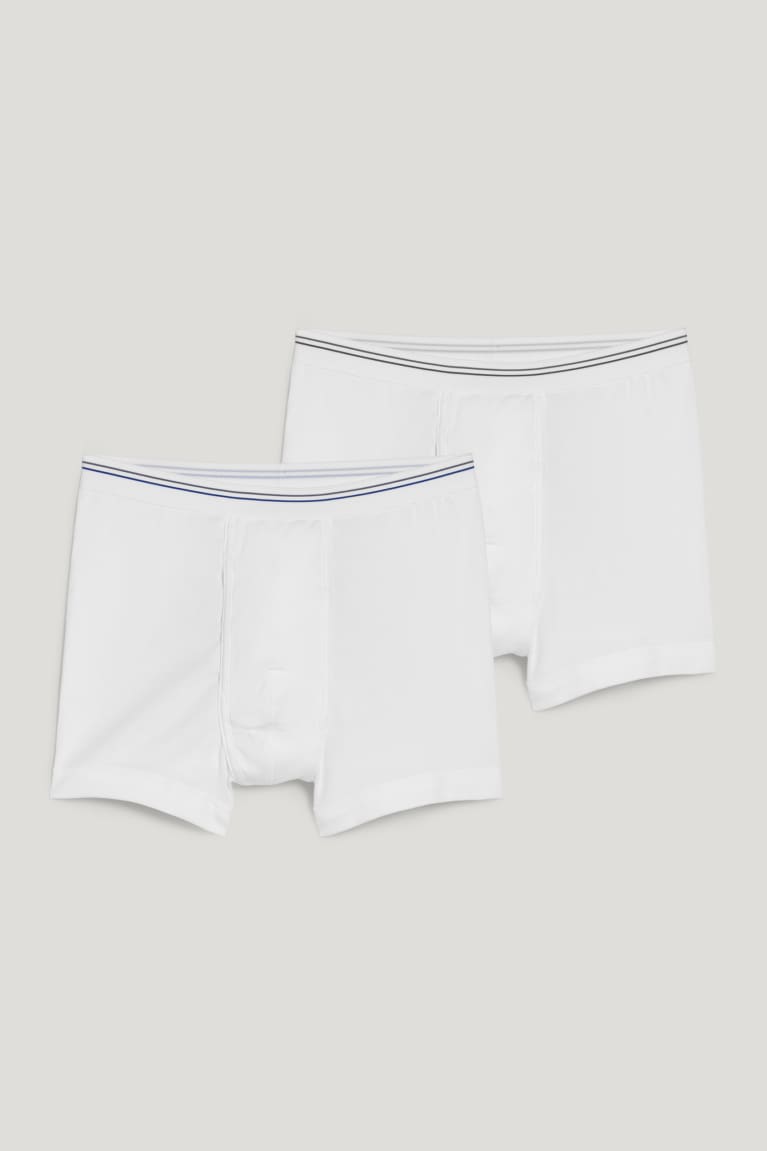 White C&A Multipack Of 2 Trunks Skinny Rib Organic Cotton Men's Underwear | FXTLZ-0342