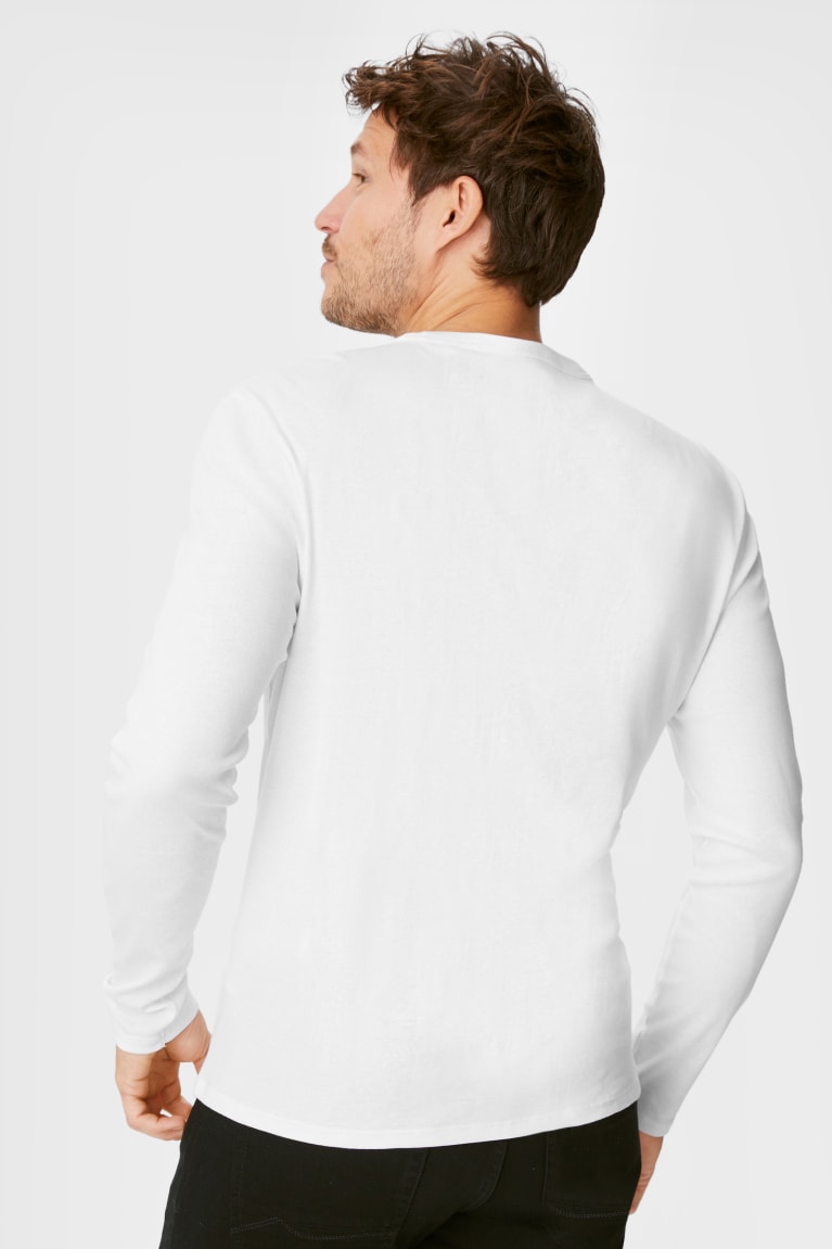 White C&A Multipack Of 3 Long Sleeve Organic Cotton Men's Top | MGSQL-8037