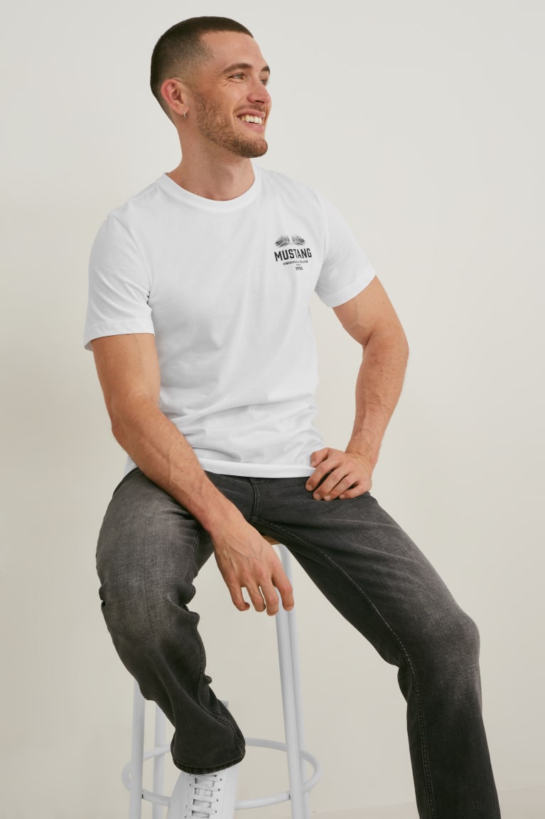 White C&A Mustang Men's T-shirts | JUXCS-1469