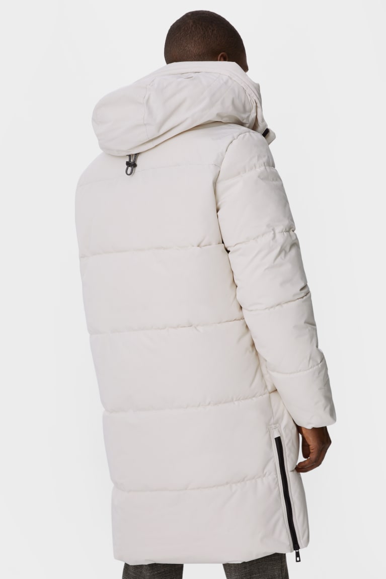 White C&A Quilted With Hood Men's Coats | MFQEC-5013