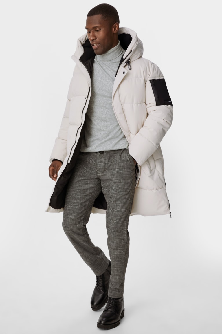 White C&A Quilted With Hood Men's Coats | MFQEC-5013