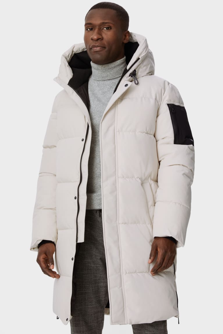 White C&A Quilted With Hood Men\'s Coats | MFQEC-5013