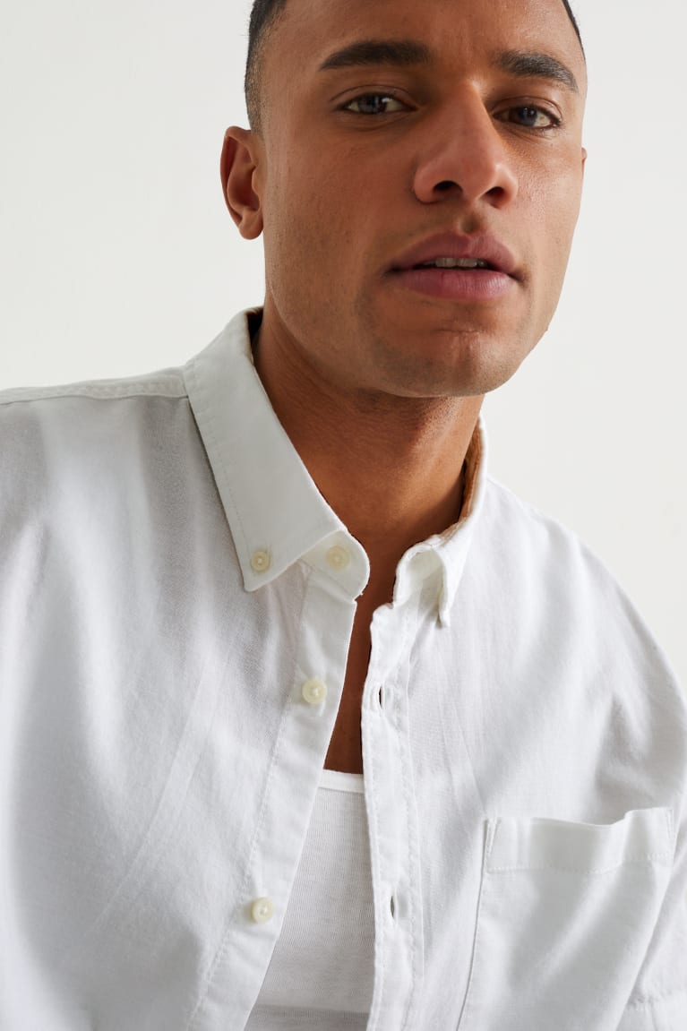 White C&A Regular Fit Button-down Collar Organic Cotton Men's Shirts | EPNBT-0138