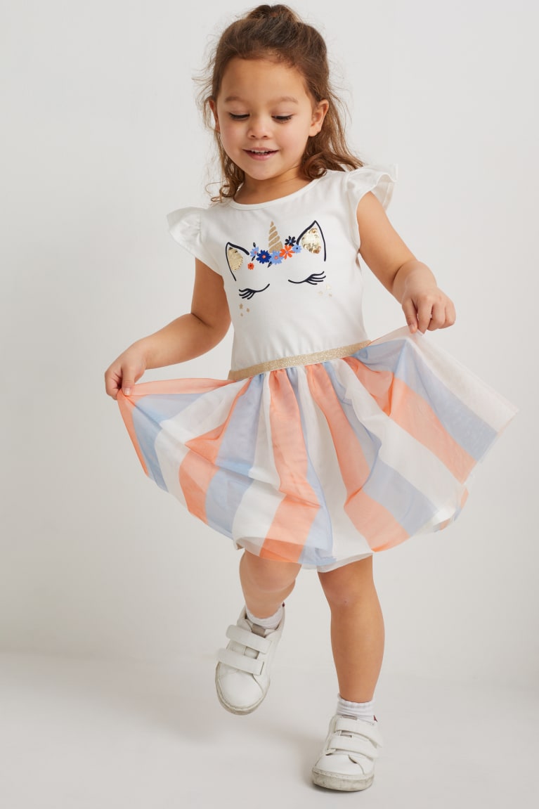 White C&A Set And Unicorn Mask 2 Piece Girls' Dress | MAEWF-7192