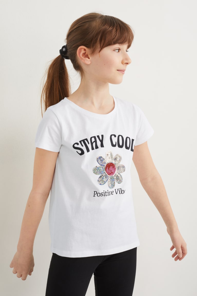 White C&A Set Sleeve And Scrunchie In-conversion Cotton Girls' T-shirts | XICQB-6085