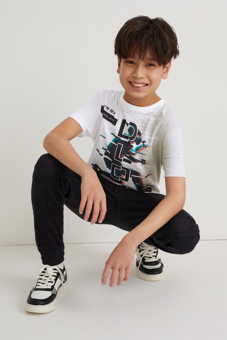 White C&A Sleeve Augmented Reality Motif Boys' T-shirts | NUBWS-4201