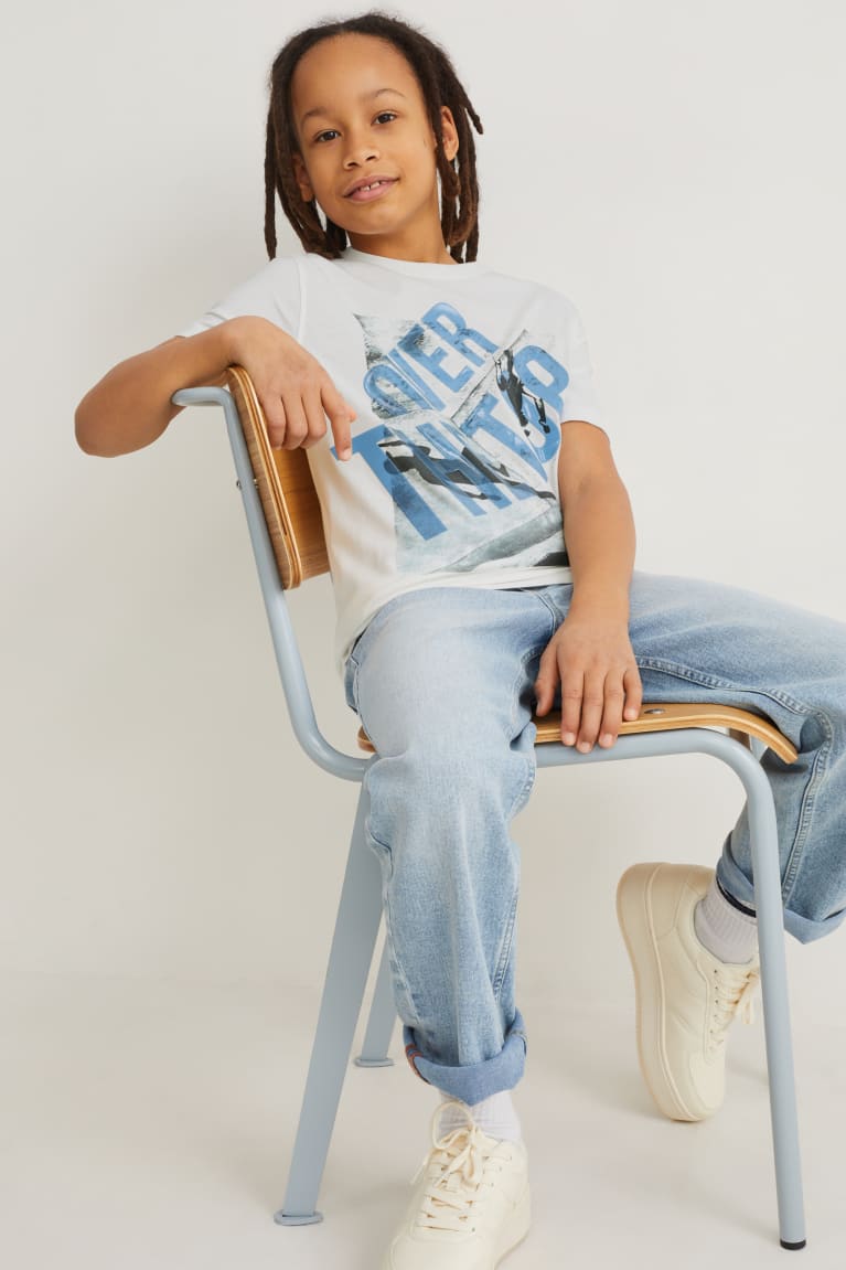 White C&A Sleeve With In-conversion Cotton Boys' T-shirts | DAGUV-7238