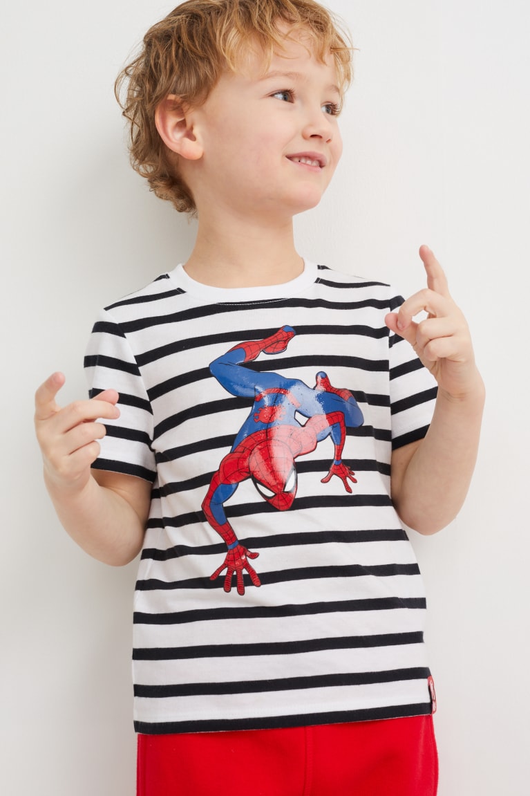 White C&A Spider-man Sleeve Striped Boys\' T-shirts | FPWLA-0392