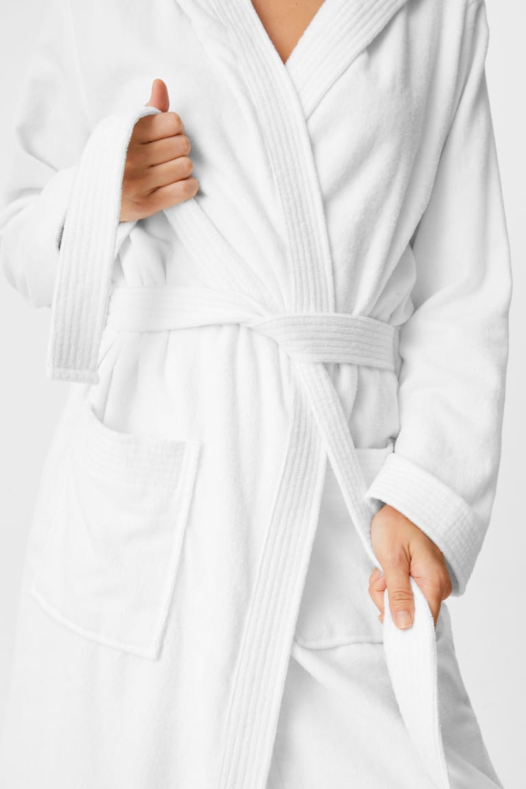 White C&A Terry Bathrobe With Hood Women's Nightwear | ISZJY-6487