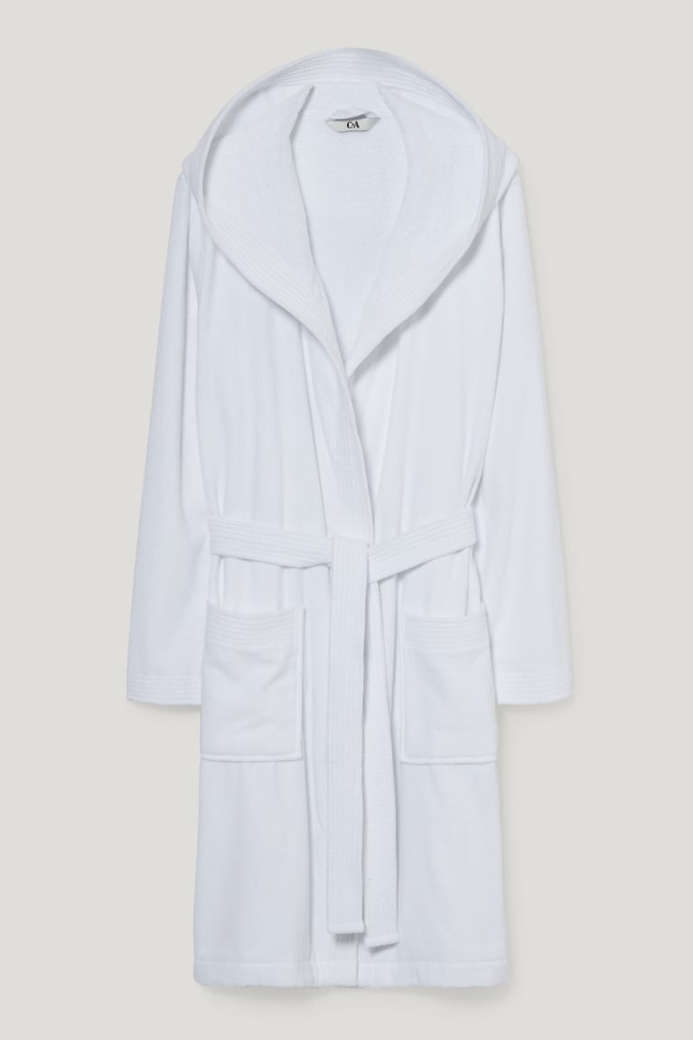 White C&A Terry Bathrobe With Hood Women's Nightwear | ISZJY-6487