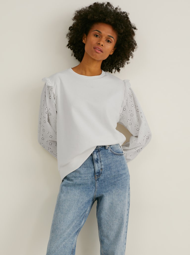 White C&A Women's Sweatshirts | OJEUA-2679