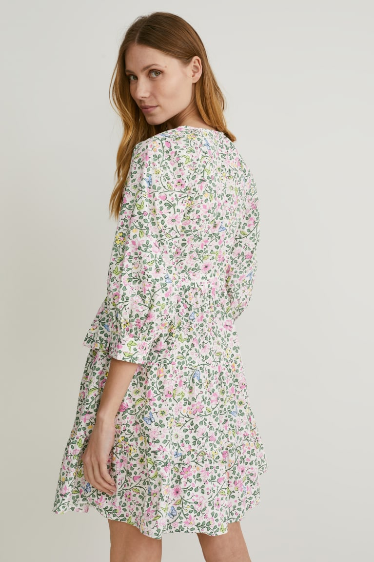 White C&A Wrap Floral Women's Dress | VATRH-8031