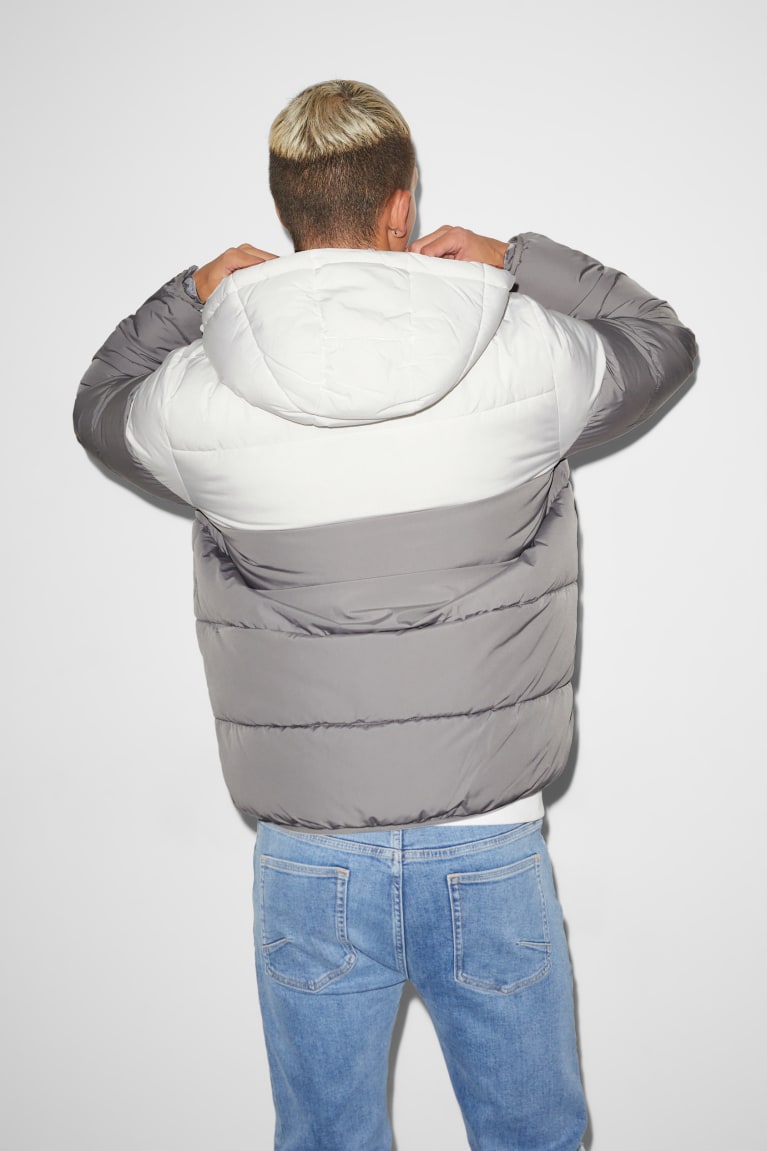 White / Gray C&A Clockhouse Quilted With Hood Recycled Men's Jackets | XGSEP-7324