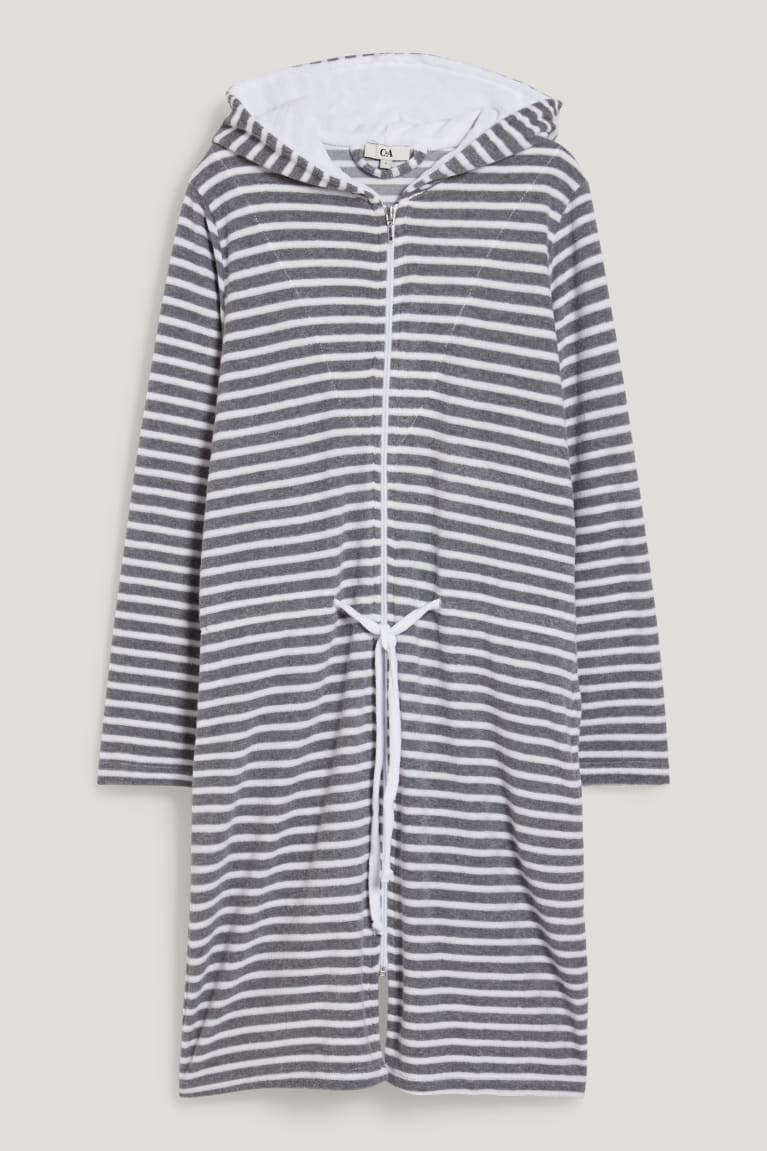 White / Gray C&A Terry Cloth Bathrobe With Hood Striped Women's Nightwear | NFDRL-5196