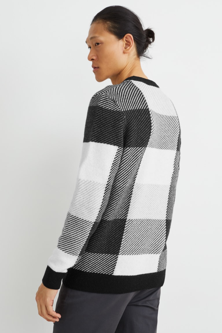 White / Gray C&A Wool Blend Check Men's Jumper | YKBCT-8951