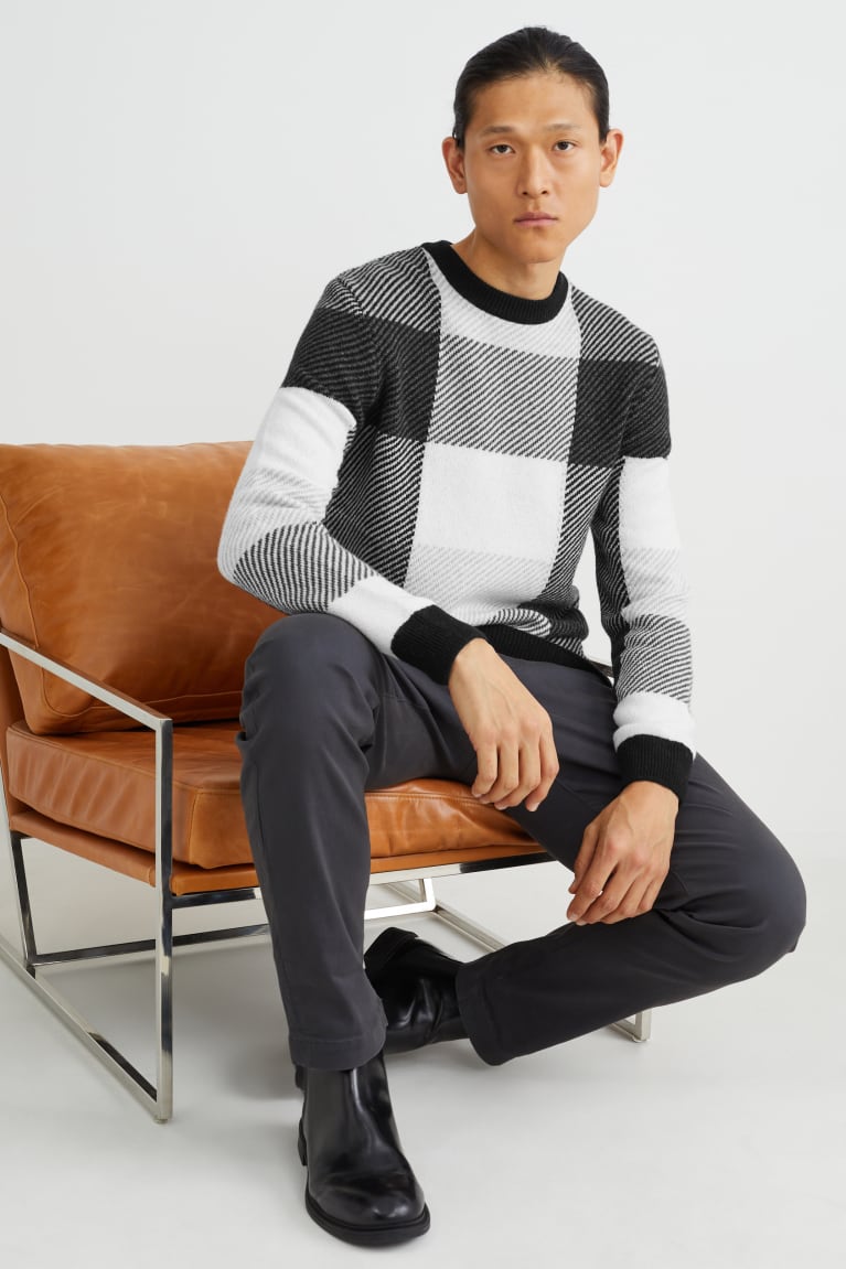 White / Gray C&A Wool Blend Check Men's Jumper | YKBCT-8951