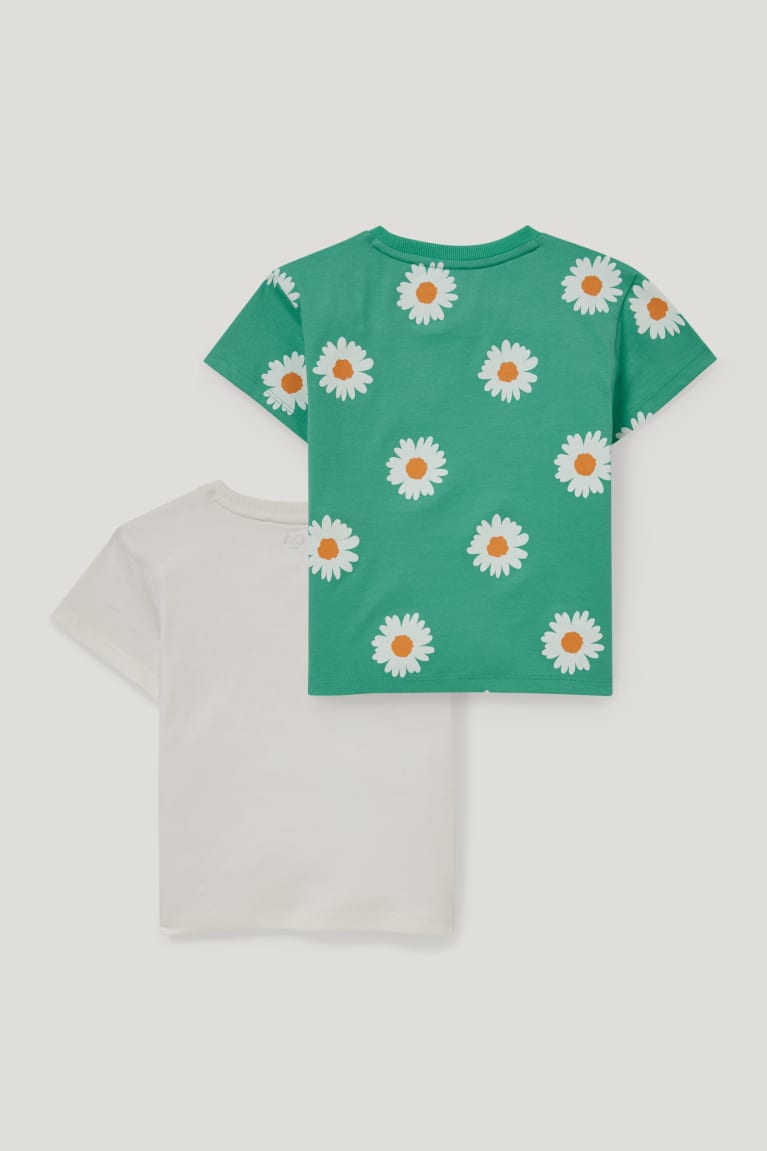 White / Green C&A Multipack Of 2 Sleeve In-conversion Cotton Girls' T-shirts | MTGFN-2356