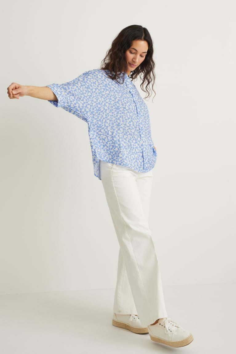 White / Light Blue C&A Patterned Women's Blouses | TRZAK-8670