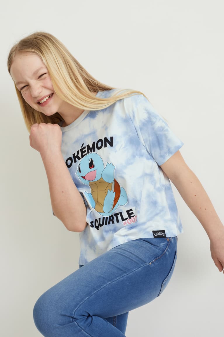 White / Light Blue C&A Pokémon Sleeve Girls' T-shirts | BHNCO-3790